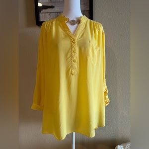 Cato Women’s Yellow Button Down Shirt, Long Sleeve w/Roll Up Option - Size XL